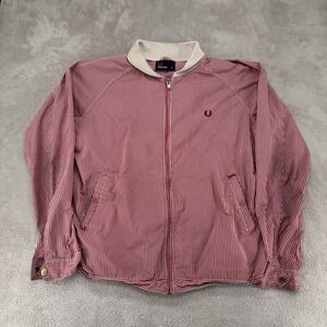 Fred Perry Gingham Harrington Bomber Jacket Mens XL Red Full Zip Outdoor